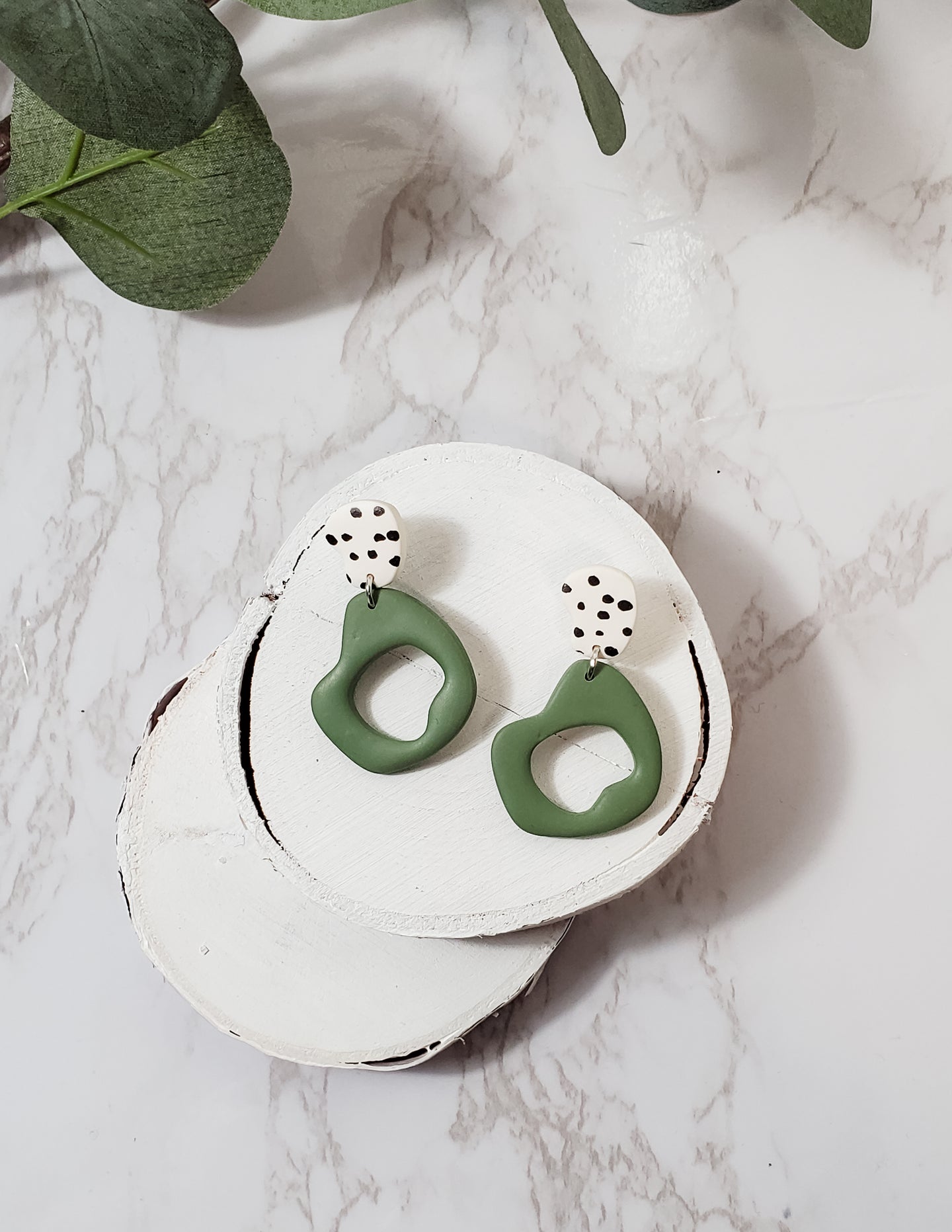 Green Abstract Dangle Earrings